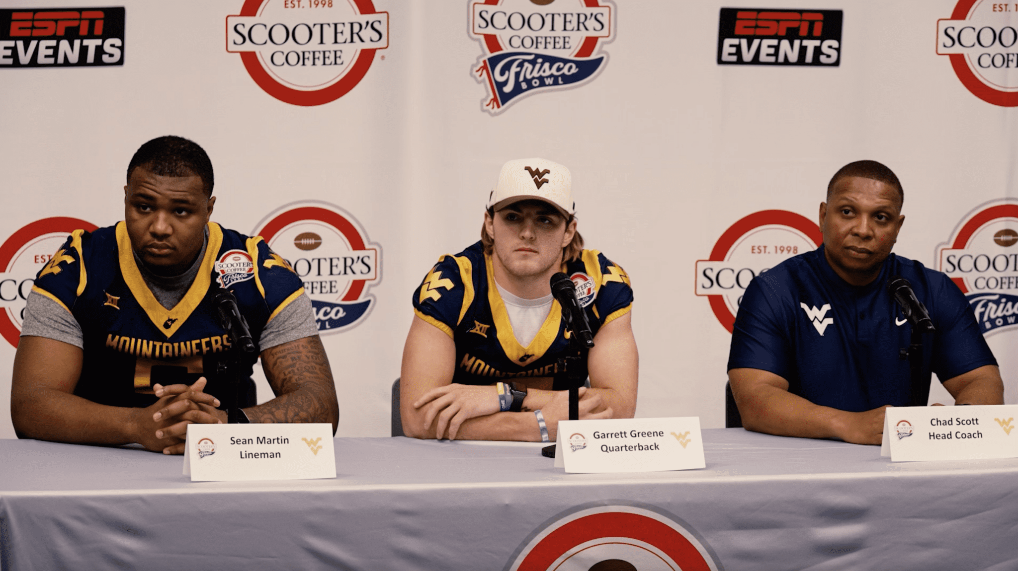 WVU Football Chad Scott, Garrett Greene and Sean Martin at Frisco Bowl